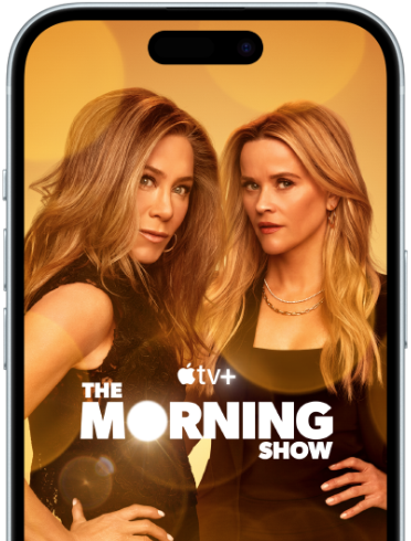 iPhone 15 with Apple TV+ showing The Morning Show series