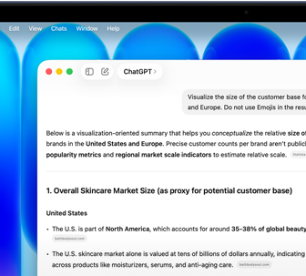 MacBook Neo, showing next-level AI performance, user asks ChatGPT about regulatory factors in the skincare industry