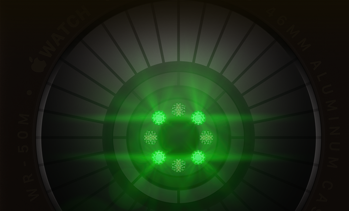 Health Sensing System with multiple round sensors with glowing green LED lights