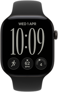 Apple Watch Series 12, aluminum case, black color, Responsive Art watch face, Sport Band, black color
