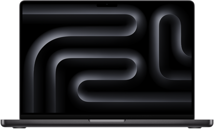 Front view of open MacBook Pro in Space Black