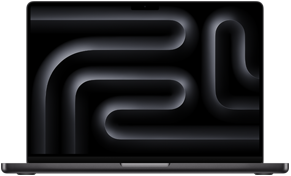 Front view of open MacBook Pro in Space Black