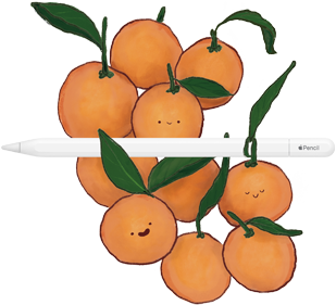 Apple Pencil USB-C resting on a pile of oranges