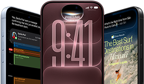 3 iPhone 18 Pro devices in Glacier, Burgundy, and Black, front exterior, screens show Siri AI integration in lock screen, Message Summary, and Ask Siri