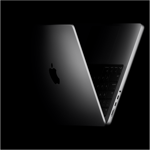MacBook Pro positioned into the shape of a V, referencing the M5 chip family